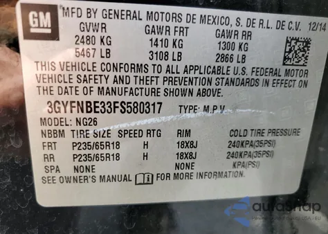 2015 Cadillac Srx Luxury Collection z USA, uszkodzony, nr VIN 3GYFNBE33FS580317